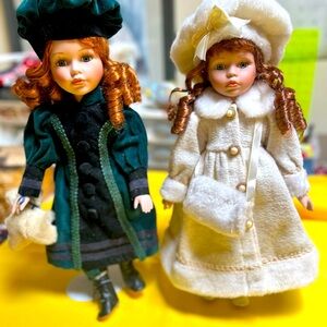 Elegant Dolls with Green and Cream Outfits